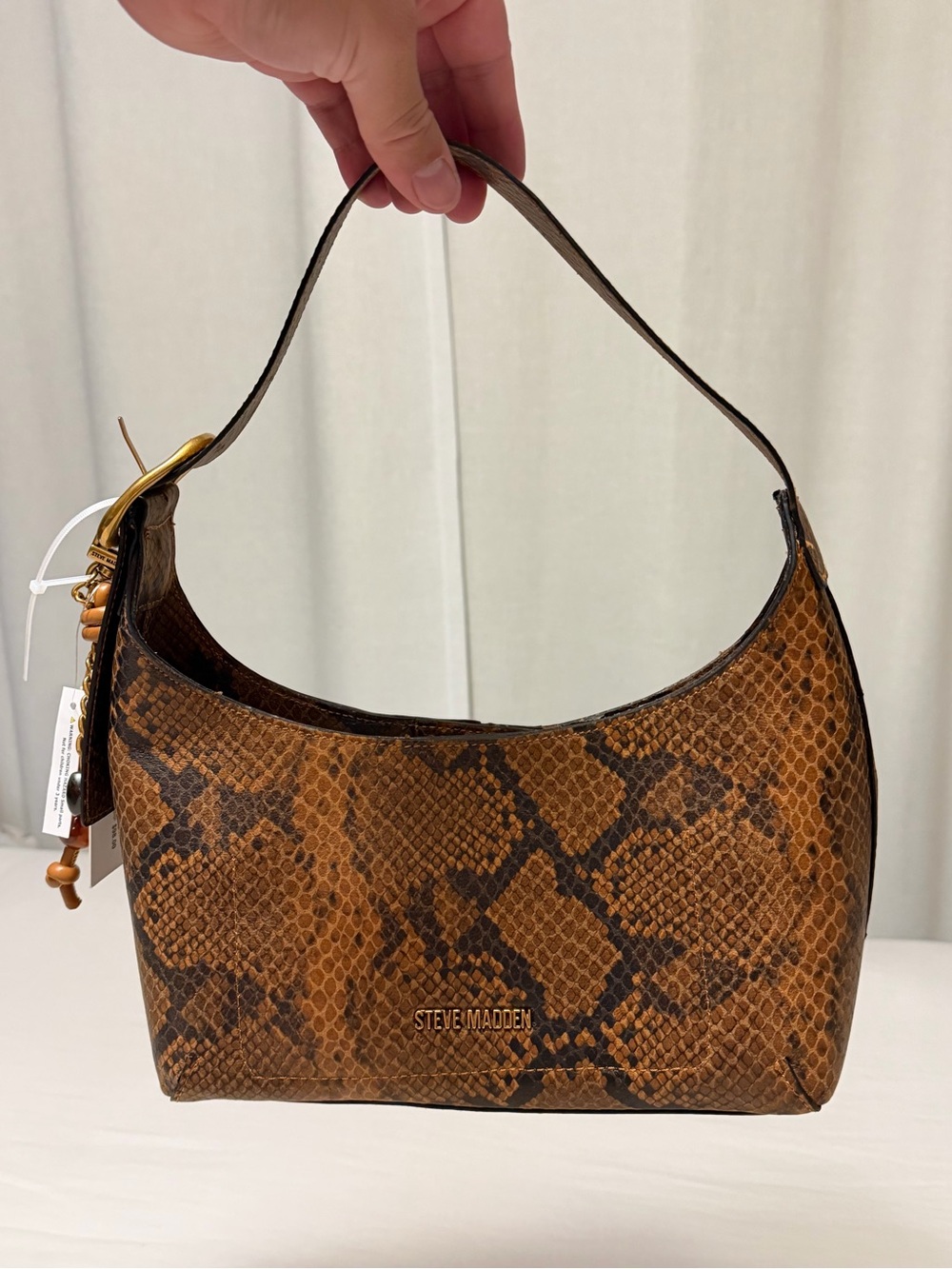 Steve Madden Tan and Dark Brown Snake-Print Shoulder Bag
